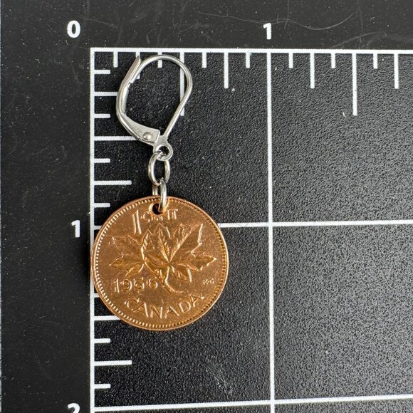 Canadian Penny Pierced Dangling Earrings Repro of 1956 Copper Currency - Picture 5 of 5
